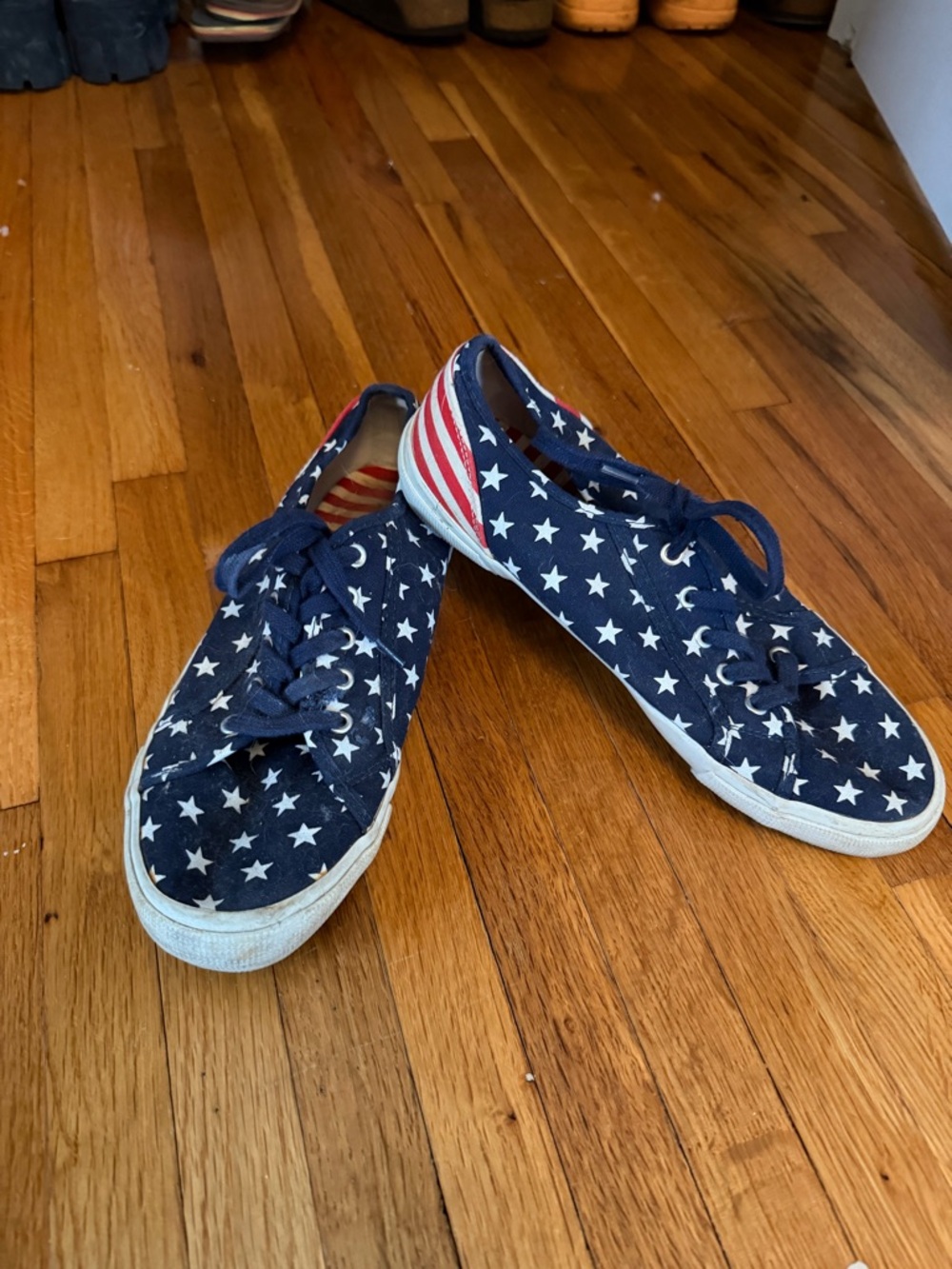 Navy Star Print Canvas Sneakers with Flag Accent